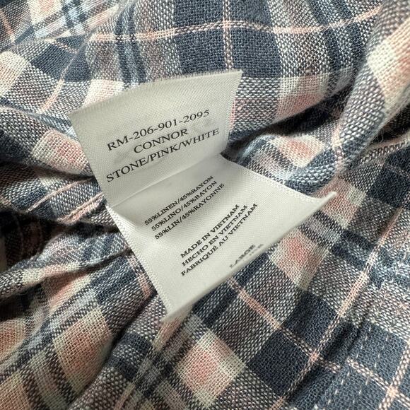 Rails NWT Connor Plaid Linen Blend Button Up LS Stone Pink White Size Large - Picture 8 of 10